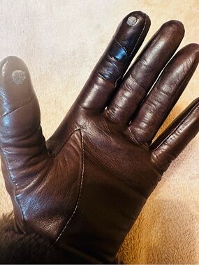 Only one Women’s Genuine Brown Leather Touchscreen Gloves with fur trim.